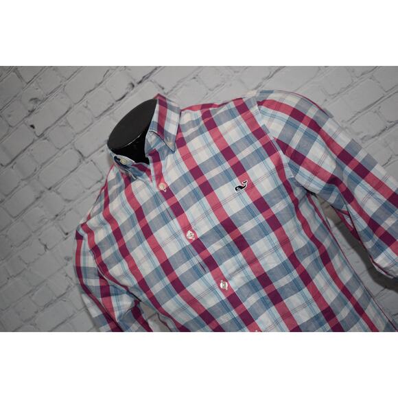 Vineyard Vines Dress Shirt Tucker Whale Size XS Extra Small Slim Fit Pink Plaids - Picture 1 of 7